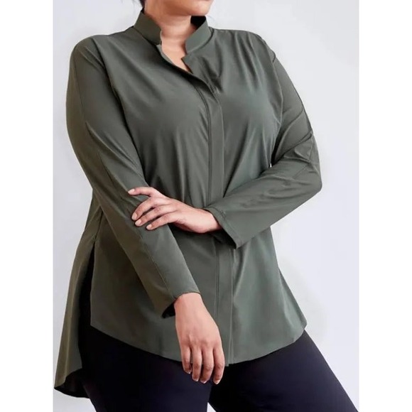 ADAY Medium Something Borrowed Tunic Top Olive Green Long Sleeve High Low Women - Picture 1 of 10